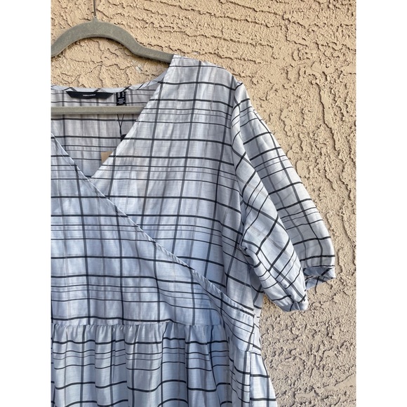 VERO MODA NWT Blue Windowpane Plaid Tiered Checkered Checked Surplice Dress - Picture 5 of 10